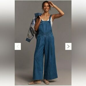Anthropologie Maeve Pinafore Blue Wide-Leg Denim Overalls Size L